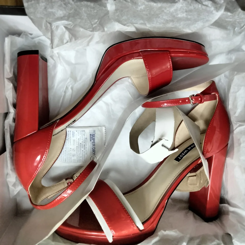 Nine West Elope Red Patent Platform Strappy High Heel Sandals